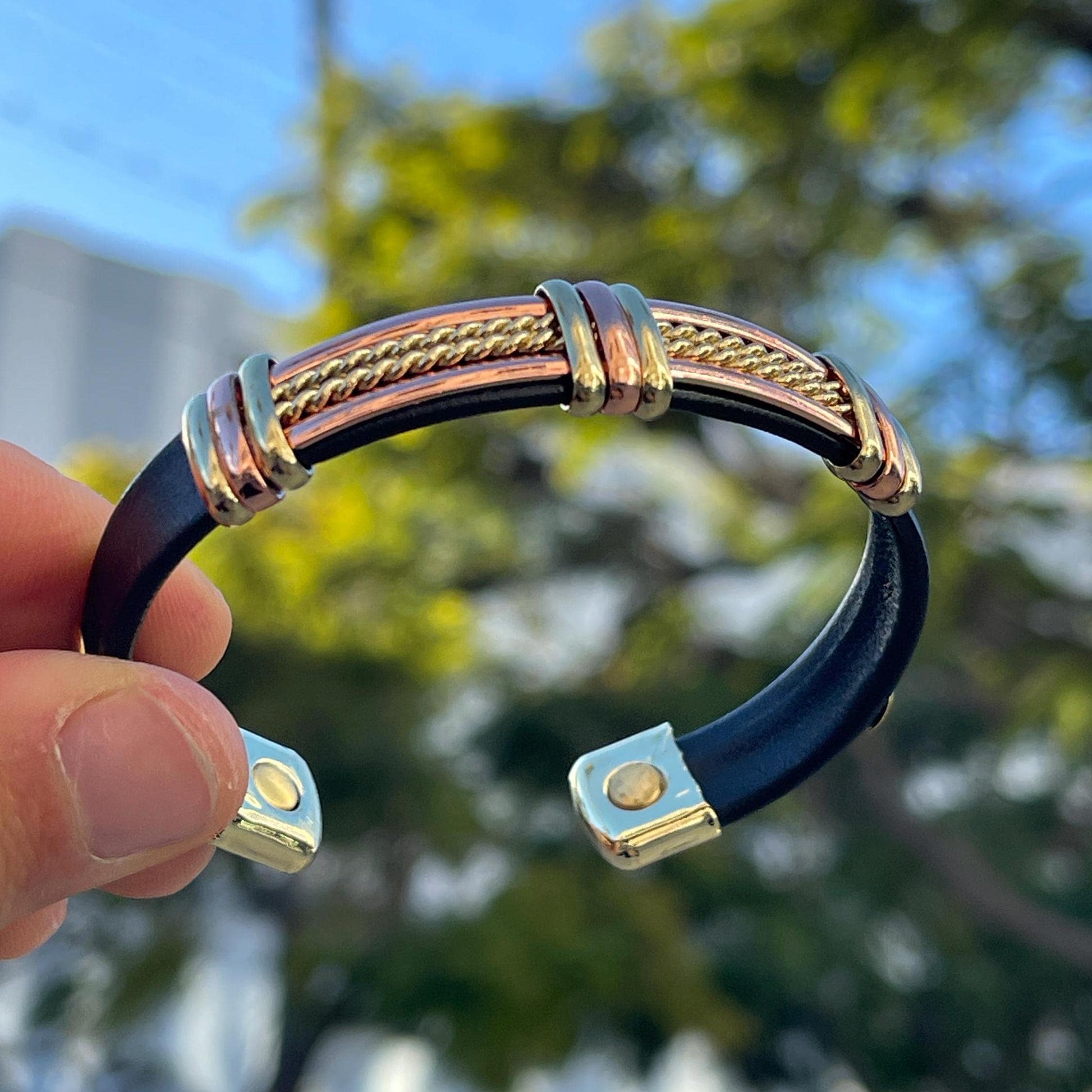 100% Pure Copper 2 Tone Magnetic Therapy Bracelet for Pain Relief & Healing Adjustable