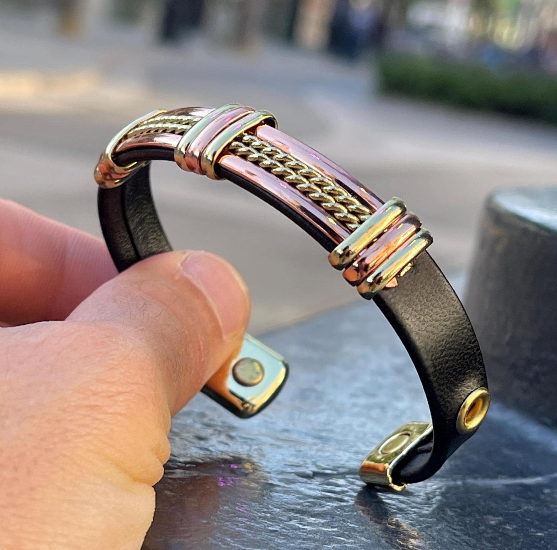100% Pure Copper 2 Tone Magnetic Therapy Bracelet for Pain Relief & Healing Adjustable