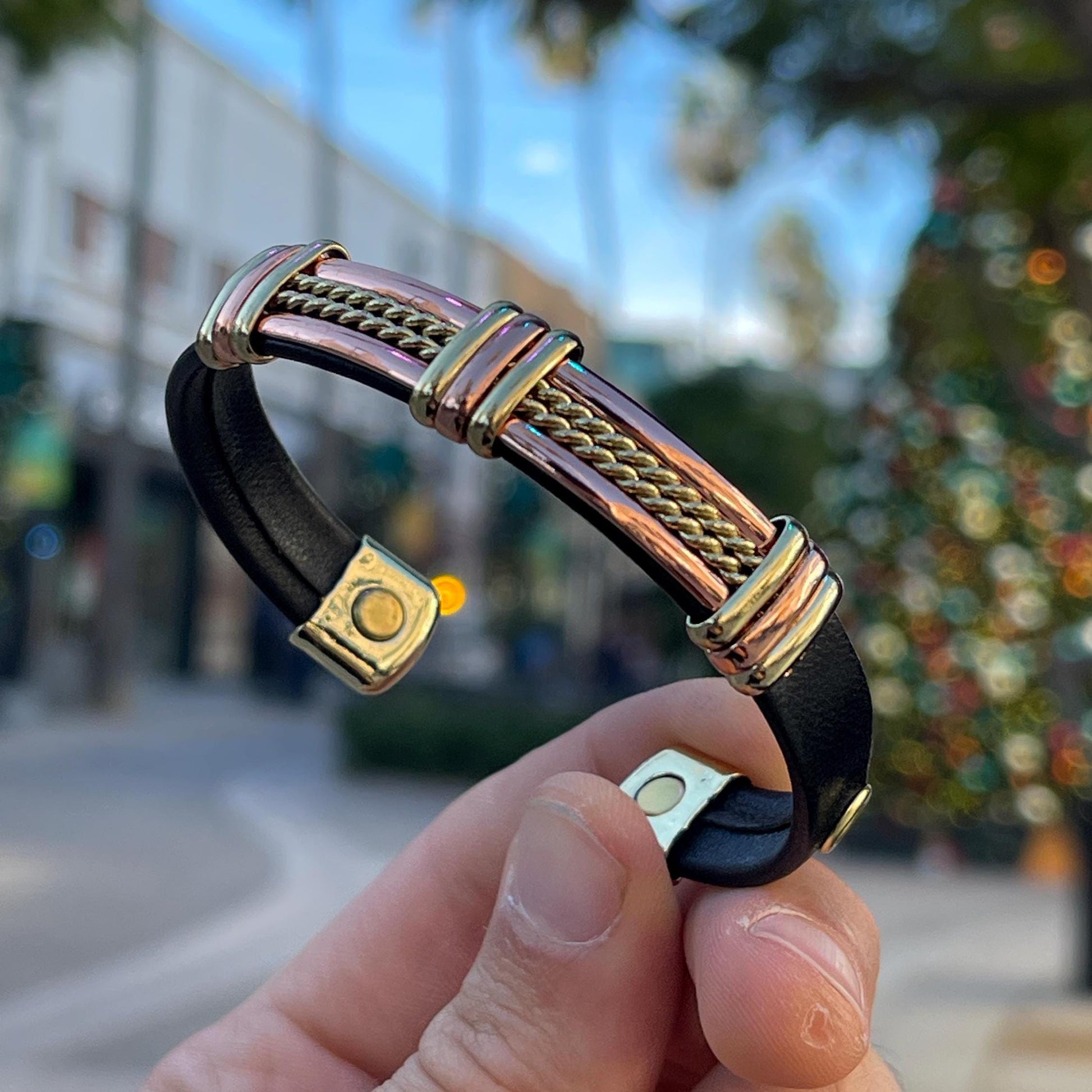 100% Pure Copper 2 Tone Magnetic Therapy Bracelet for Pain Relief & Healing Adjustable