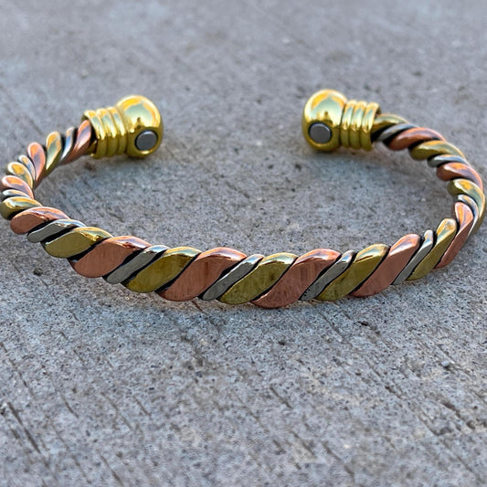 Elegant 3 Tone Pure Copper Magnetic Therapy Bracelet for Pain Relief & Healing Adjustable Stylish